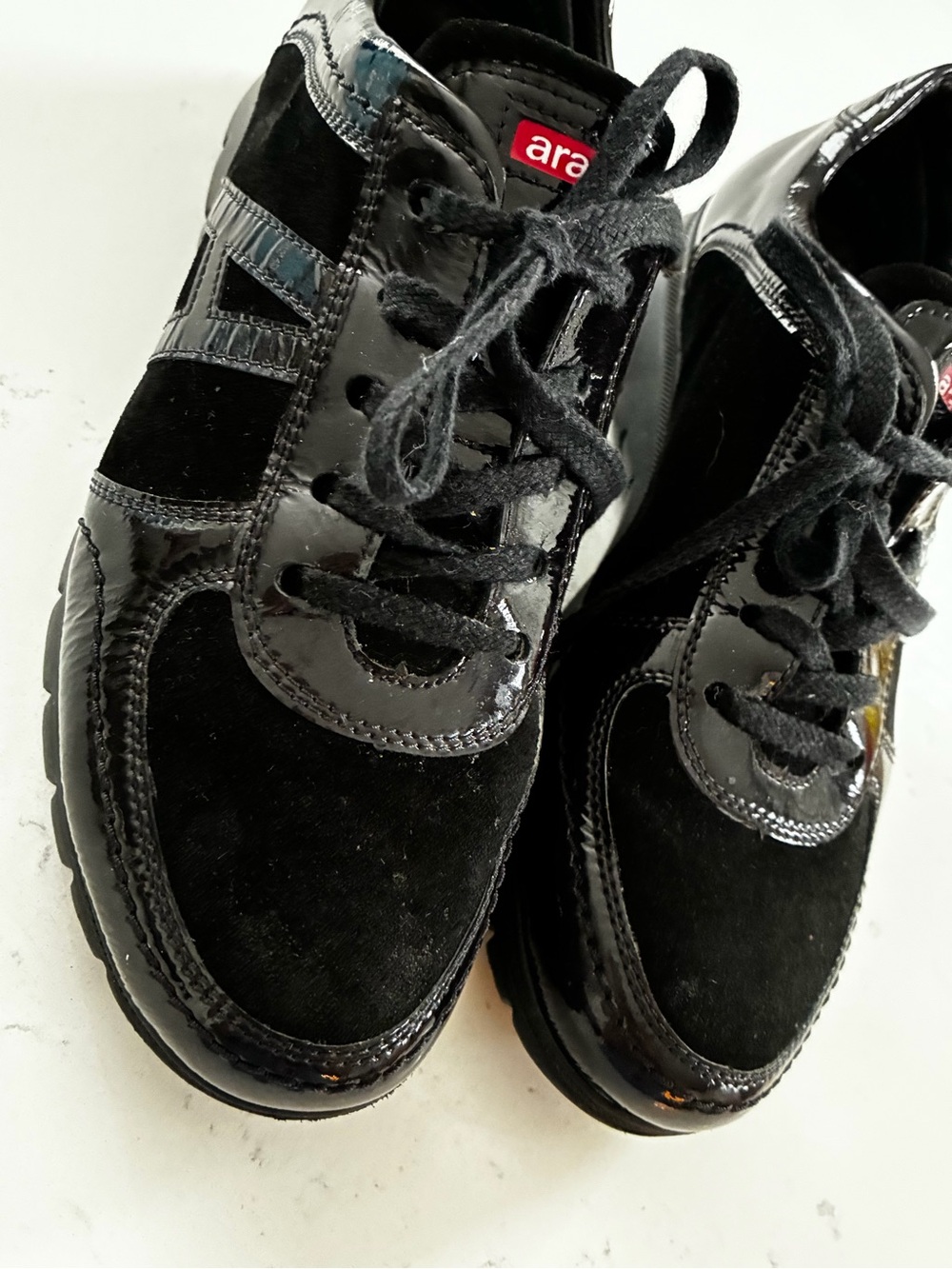 Ara Black Suede & Patent Lace-Up Sneakers size 7 - Picture 8 of 15